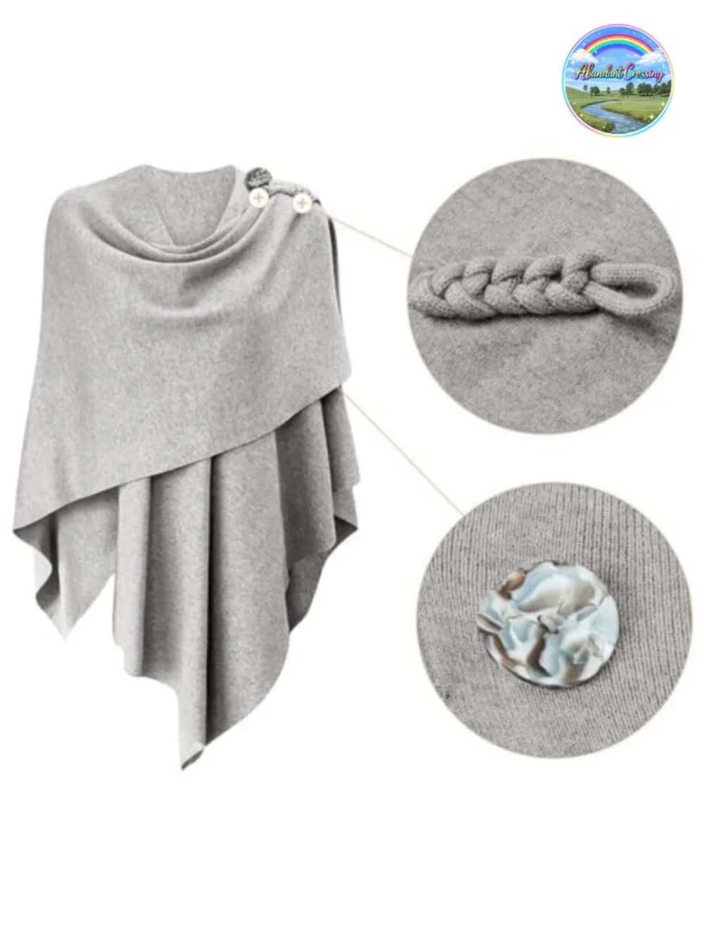 Elegant Cross Front Poncho Wrap Shawl Cape Button Closure Lightweight Knit